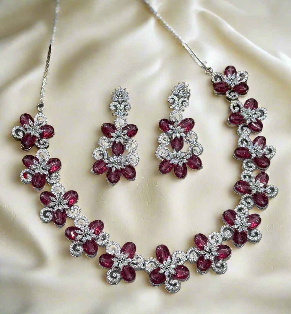 Artificial Red Stone Necklace Set with Matching Earrings for Women